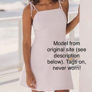 New Lulus Beige Striped Tie-Strap Backless Skater Dress